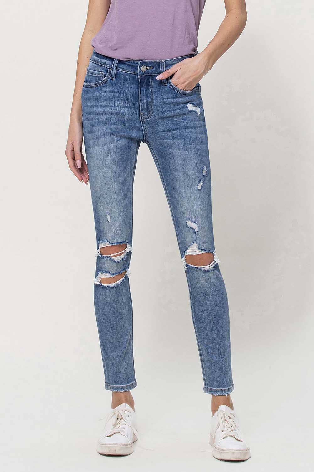 Amber Vervet Distressed Skinnies