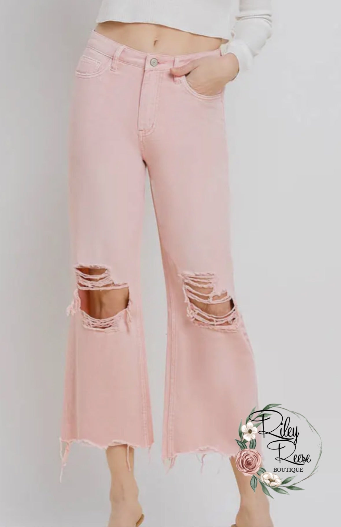 Powder Pink Leslie Vintage Distressed Pants