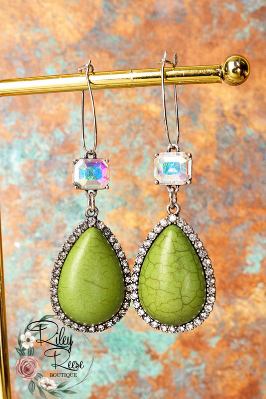 Crystal Springs Teardrop Earrings- Avocado Green