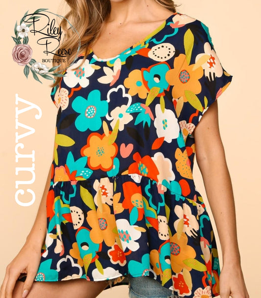 Brighten Your Day Navy Floral Tunic Curvy