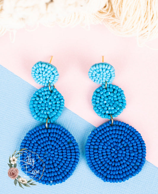 Blue Bradshaw Triple Seed Bead Earrings